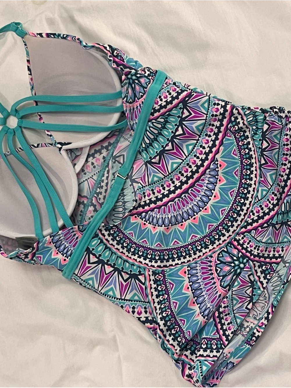 Free Country Floral Swim Top in Teal, Pink & Navy (Flawed, see description) - Picture 4 of 8